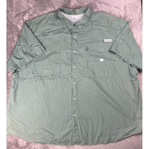 Columbia Shirt Men's 5X Green PFG Short Sleeve Fishing Button Down Vented - Picture 1 of 8
